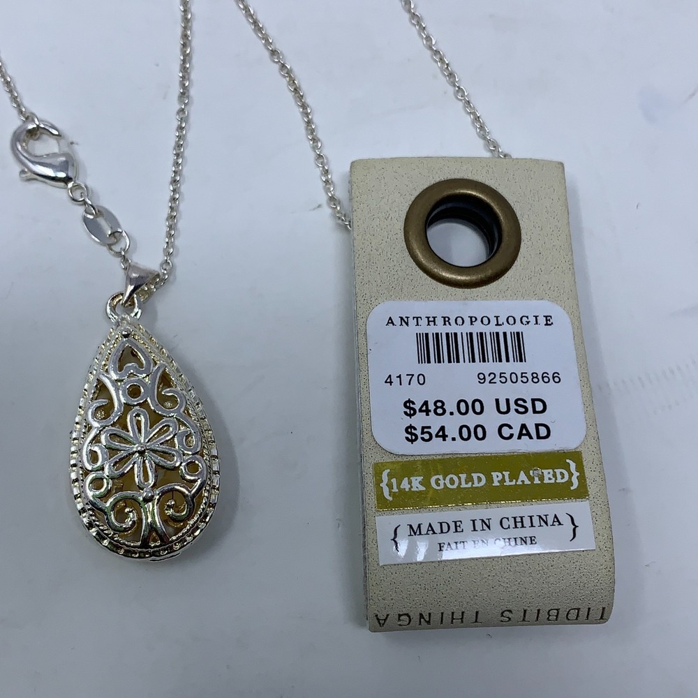 Anthropologie Womens 14K‎ Gold Plated Drop Pendant Necklace NWT